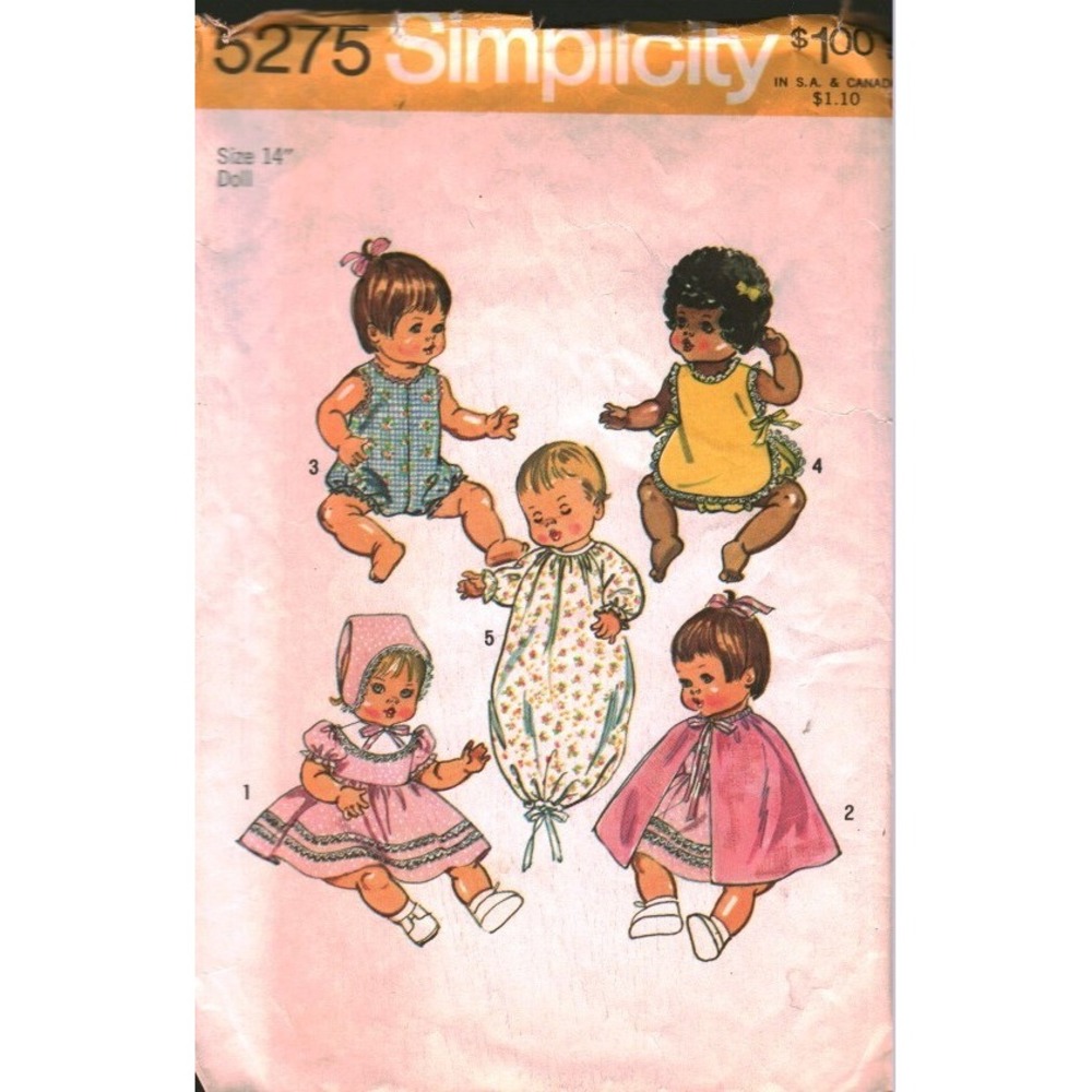 Vintage 1972 Simplicity 5275 Baby Doll Clothes Sewing Pattern 14 Inch Wardrobe